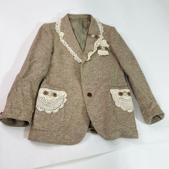 VTG Marks of Harvey Jacket Blazer Womens 40 Large Tweed Preppy Lace Academia - Picture 1 of 9
